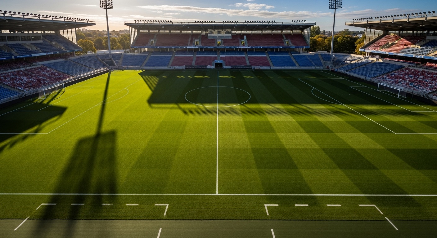 A community soccer field in warm afternoon light